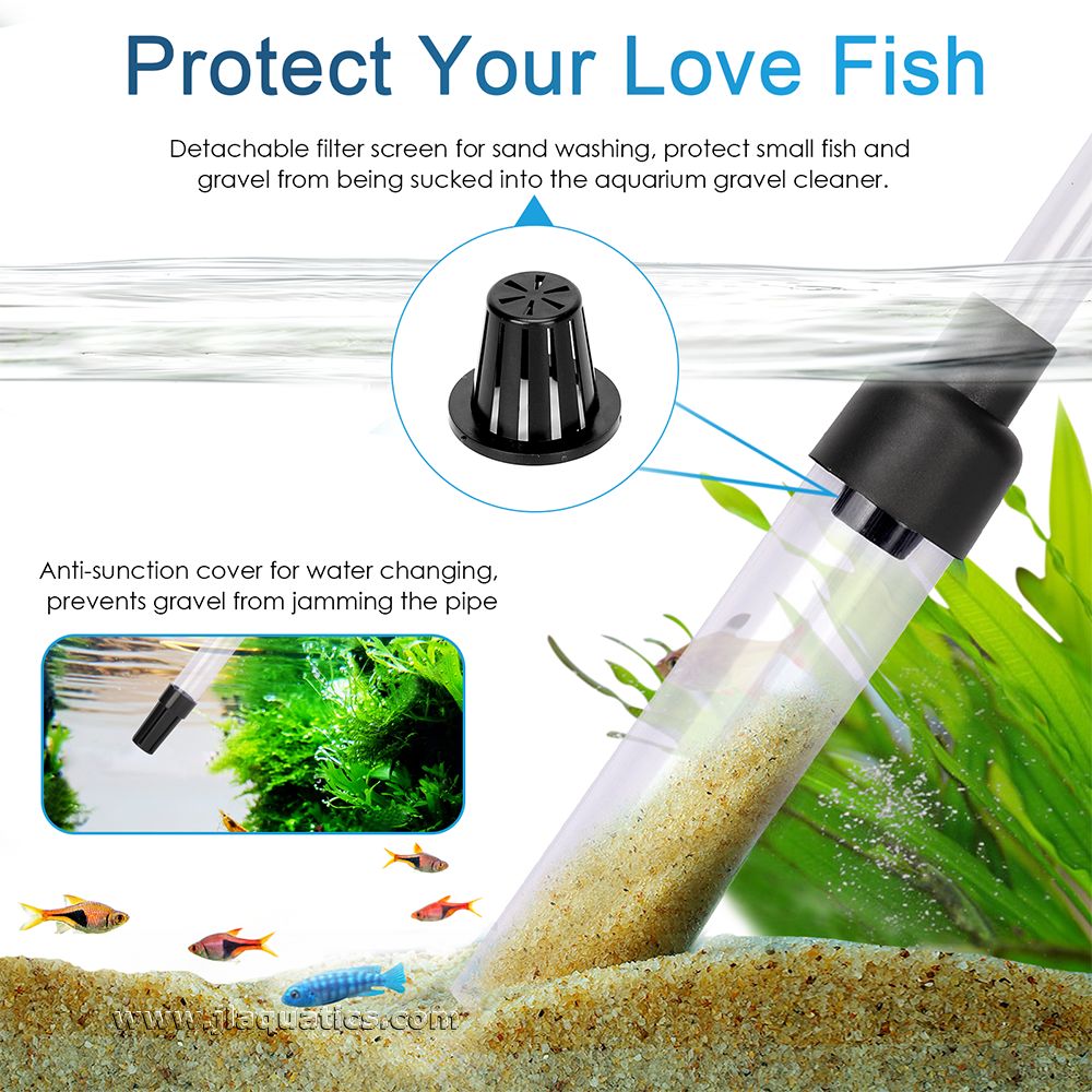 Hygger 3-in-1 Aquarium Gravel comes a strainer to help protect small fish.