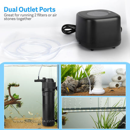 Hygger Adjustable Flow Air Pump - 10 Watt dual outlet ports give this a variety of possible applications.