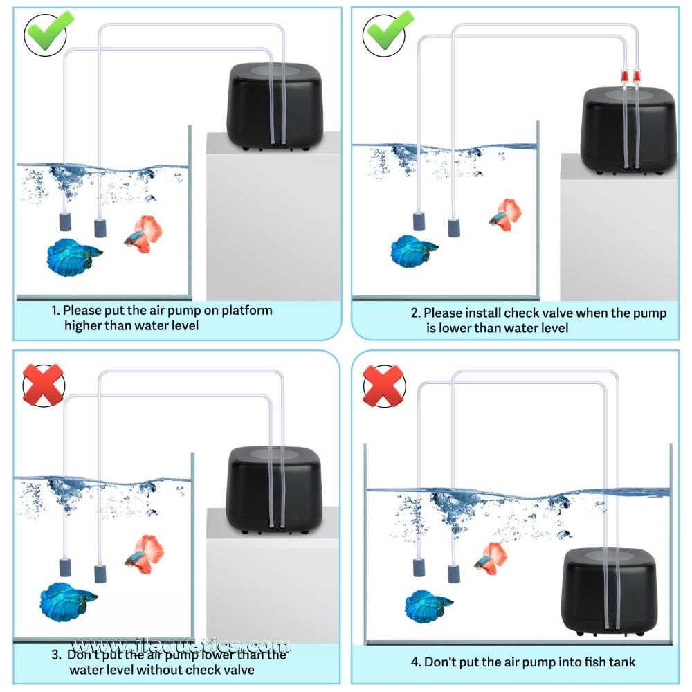 Hygger Adjustable Flow Air Pump - 5 Watt installation dos and don'ts.