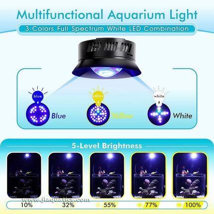 The Hygger Dimmable Marine LED Light has multiple different settings for both brightness and color.