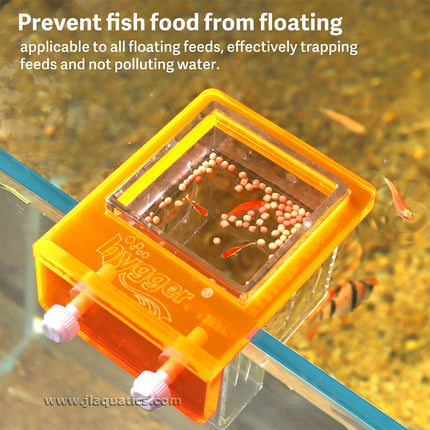 Hygger Fish Food Feeding Container top view of actual use in an aquarium.
