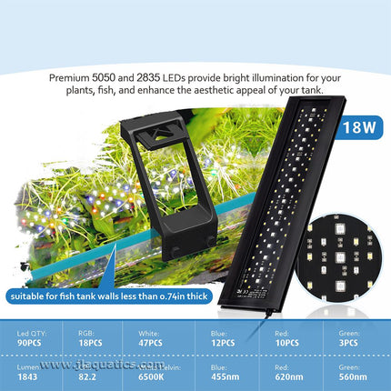 The Hygger Full Spectrum Clip-On LED Aquarium Light contains premium 5050 and 2835 LED lights to make your aquarium "pop"!