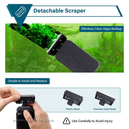 The Large Hygger Glass Aquarium Cleaning Magnet  comes with a detachable scraper.