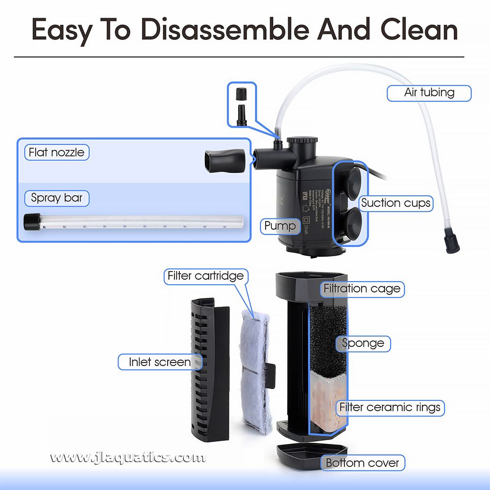 Medium Hygger Internal Aquarium Filter is easy to disassemble and clean.