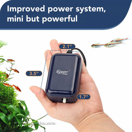 Hygger Mini Air Pump - 2 Watt dimensions of this aquarium air pump