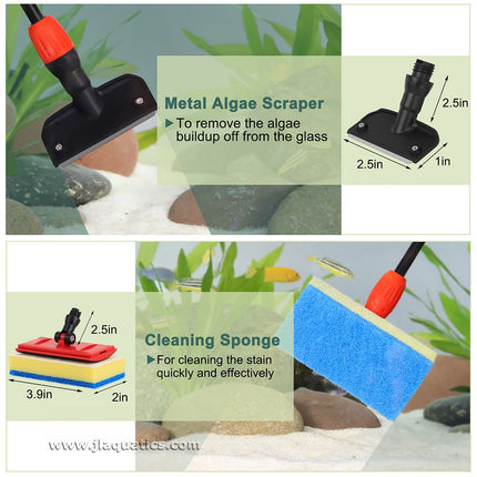 Hygger Medium Multi-Use Aquarium Cleaning Kit  comes with a metal algae scraper and a cleaning sponge.