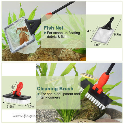 Hygger Medium Multi-Use Aquarium Cleaning Kit comes with a cleaning brush and aquarium net.