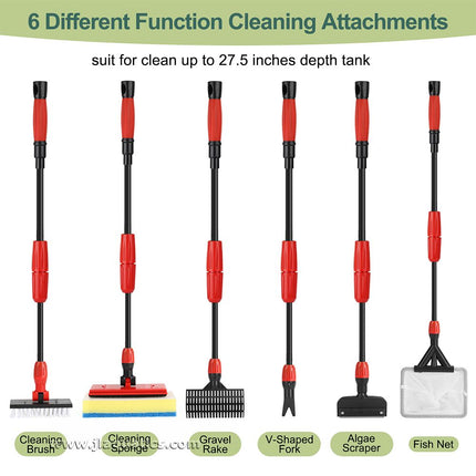 Hygger Medium Multi-Use Aquarium Cleaning Kit  overview of the different accessories included with this aquarium maintenance kit.
