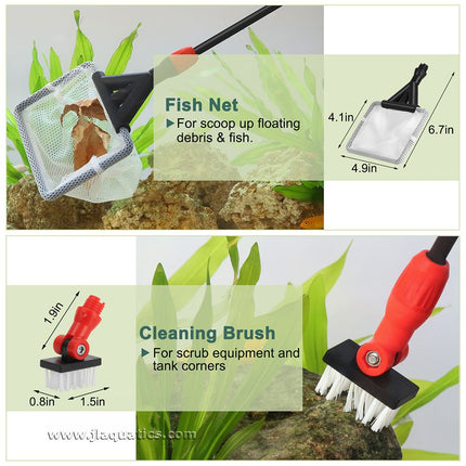 Hygger Small Multi-Use Aquarium Cleaning Kit  comes with a fish net and a cleaning brush.