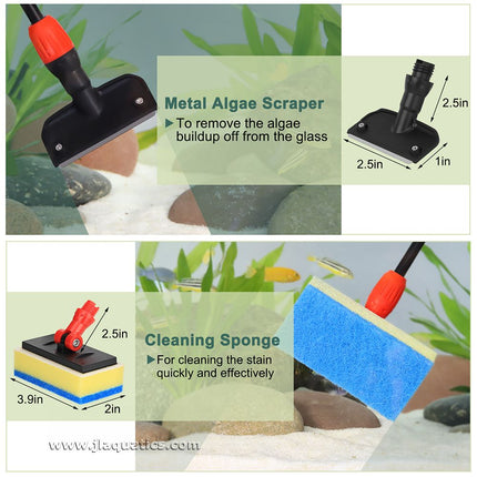 Hygger Small Multi-Use Aquarium Cleaning Kit  comes with a metal algae scraper and a cleaning sponge.