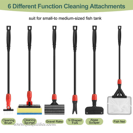 Hygger Small Multi-Use Aquarium Cleaning Kit overview of each different tool/attachment.