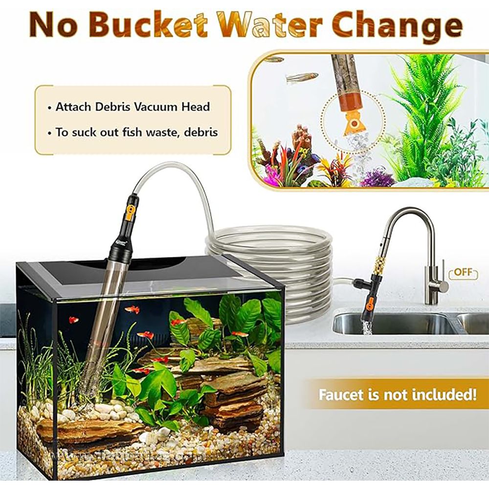 The Hygger No Spill Gravel Vacuum doesn't require a bucket to do a water change!
