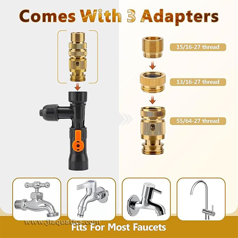 The Hygger No Spill Gravel Vacuum comes with 3 different brass faucet adapters.
