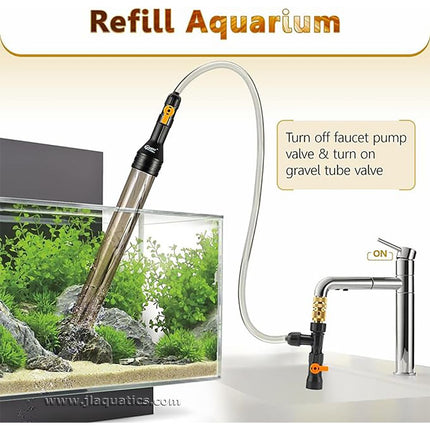The Hygger No Spill Gravel Vacuum can refill your freshwater aquarium when doing a water change right from the tap!

