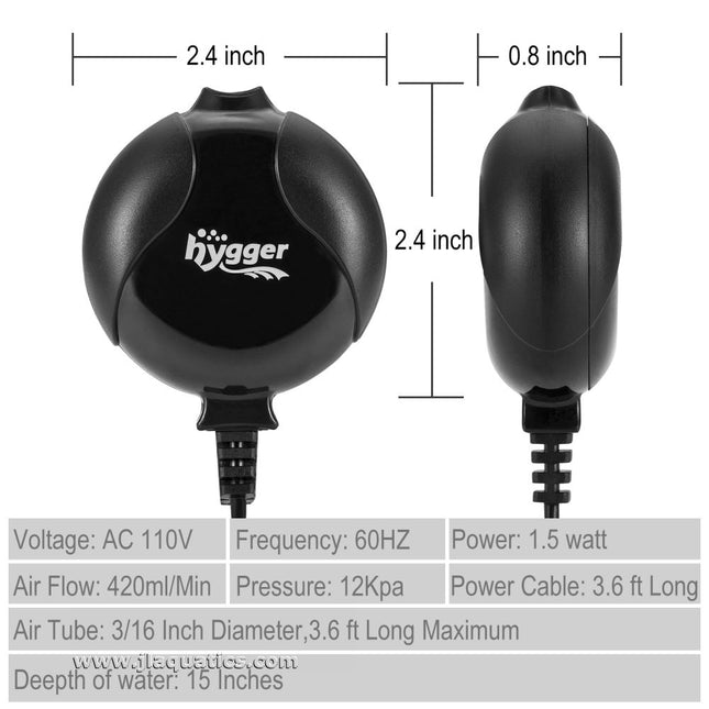 Hygger Piezoelectric Ceramic Air Pump - Black specifications