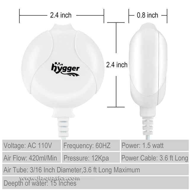 Hygger Piezoelectric Ceramic Air Pump - White specifications