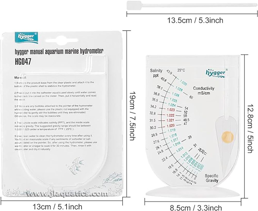 Hygger Hydrometer dimensions and instructions