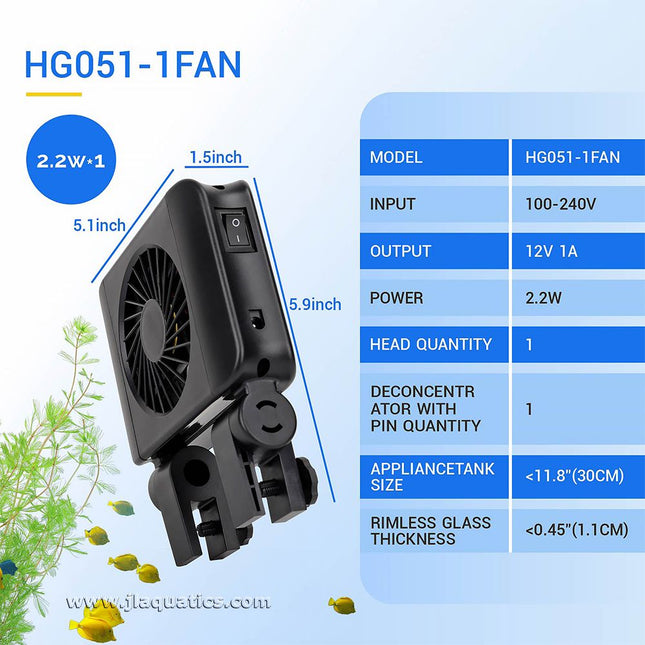 Hygger Adjustable Cooling Fan specifications and dimensions