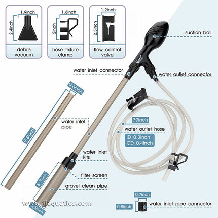 Hygger Gravel Vacuum comes with several different attachment to maximize versatility.