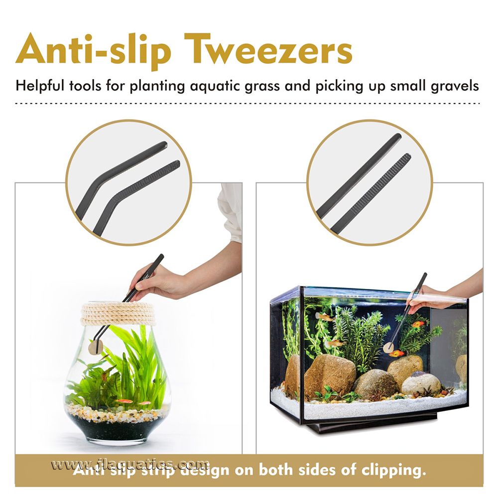 Hygger Stainless Steel Aquascaping Kit - Long anti-slip tweezer features