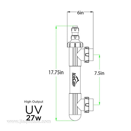 27W IceCap UV Sterilizer schematic and dimensions