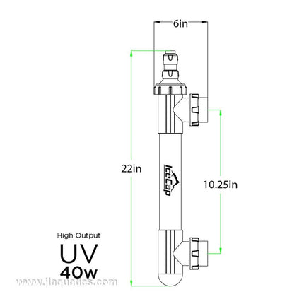 40 Watt IceCap UV Sterilizer schematic and dimensions