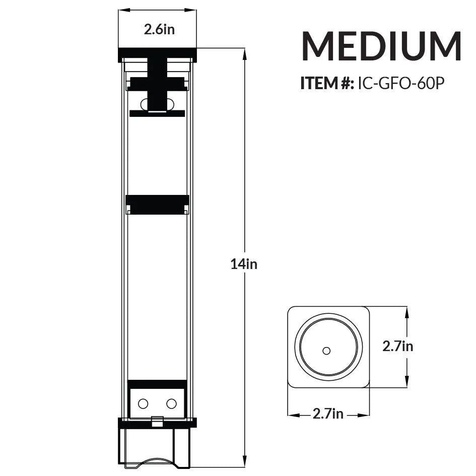IceCap Controllable DC Media Reactor medium diagram, item number and dimensions