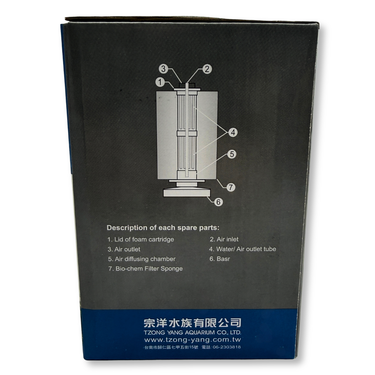 Ista Rectangular Bio-Sponge Aquarium Filter (Large) diagram and description of spare parts 