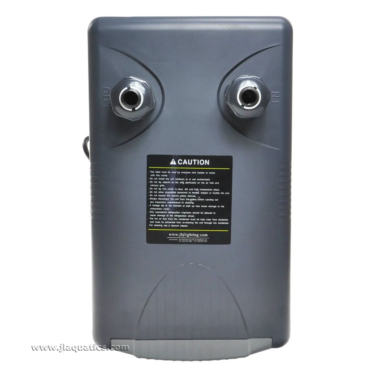 JBJ Arctica 1/10HP Chiller caution label and underside view 