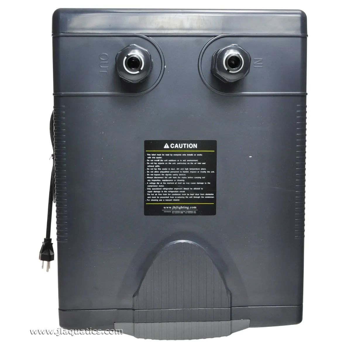 JBJ Arctica 1/3HP Chiller caution label and underside view 