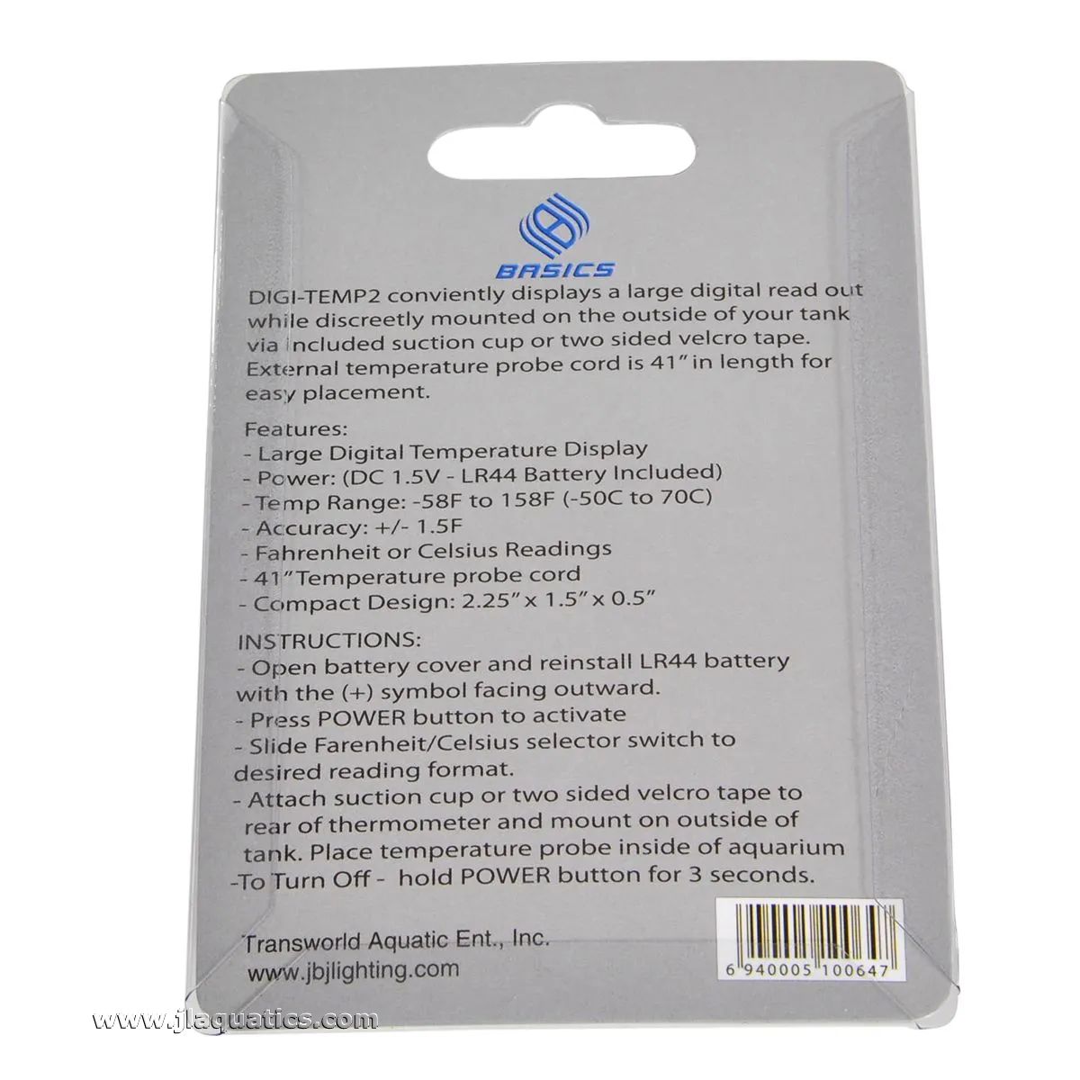 JBJ Digi-Temp External Thermometer features and instructions