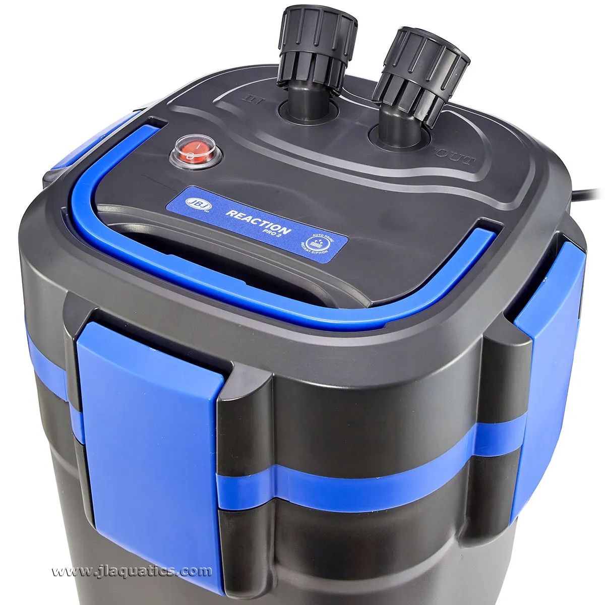 JBJ Reaction Pro 2 Canister Filter with UV - RPC-175 close up with in and out tubes