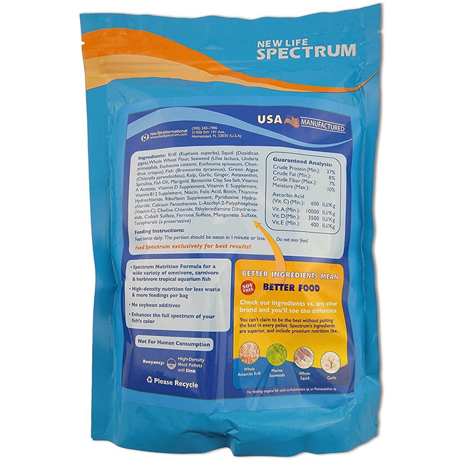 New Life Spectrum Tropical Fish Diet Large ingredients and nutritional information