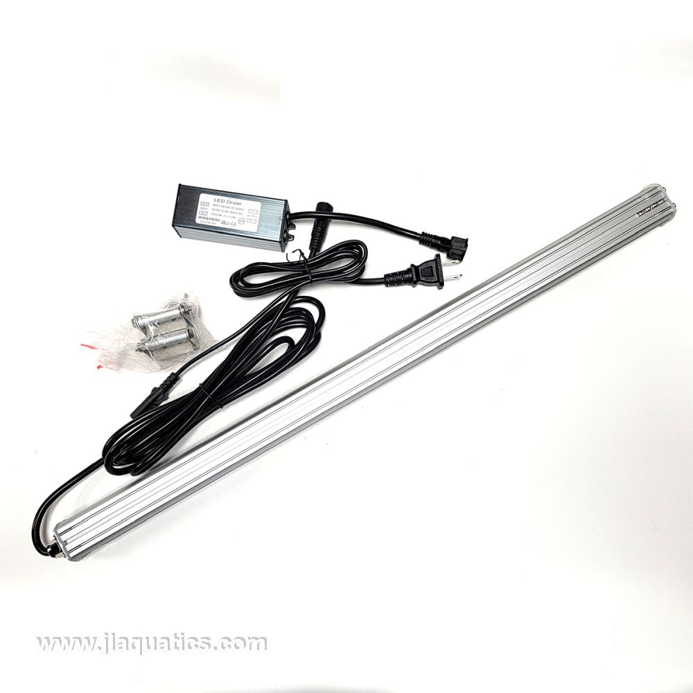 Reef Crest 54 Watt 50/50 LED Light Bar overview of package contents for this aquarium lighting fixutre - highlighting aluminum casing