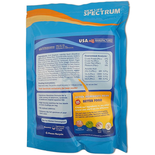 New Life Spectrum Tropical Fish Diet Medium - 600 Gram ingredients and nutritional information