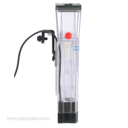 Bubble Magus Mini Q Protein Skimmer side view showing minimal clearance behind aquarium