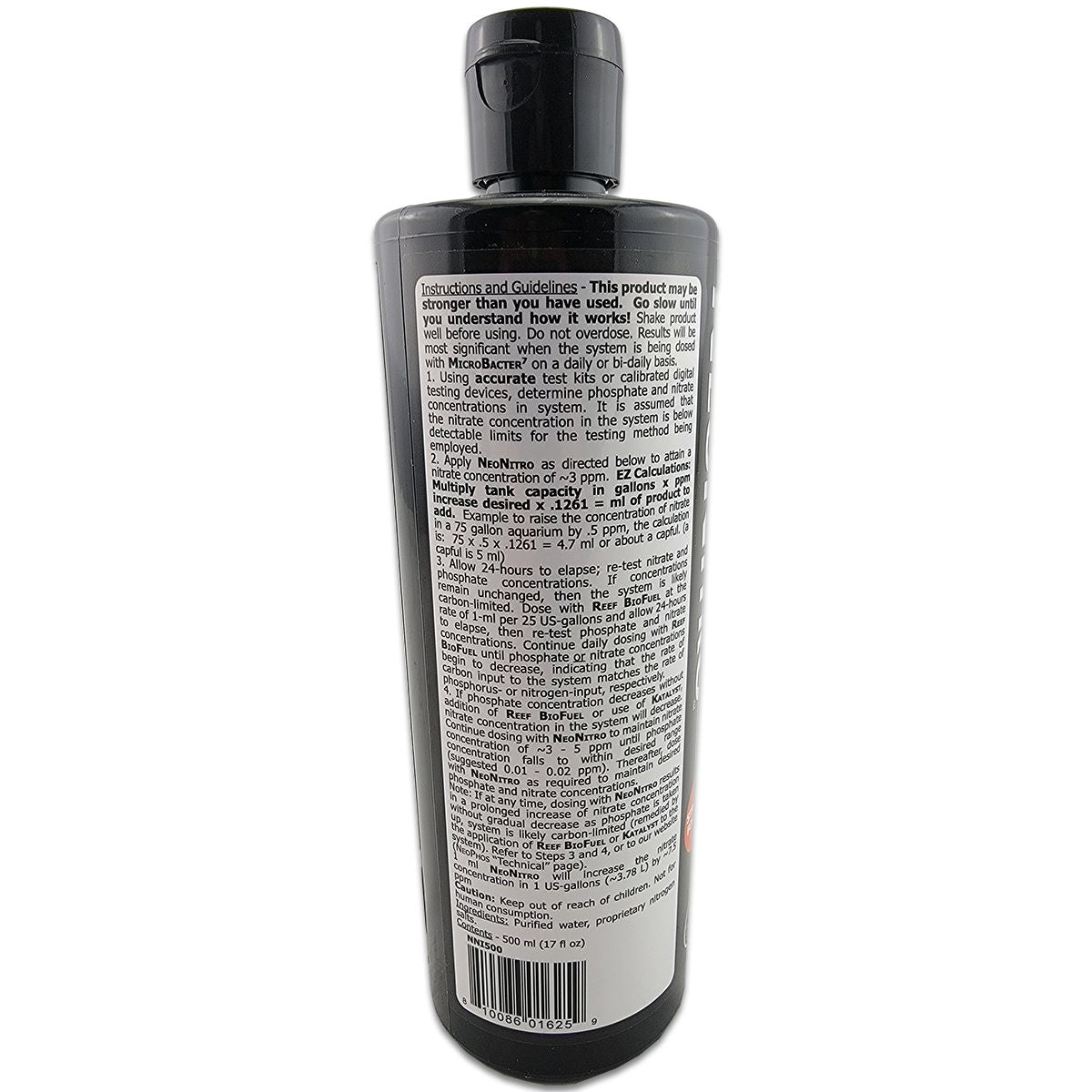 Brightwell Neo Nitro side of bottle showing instructions