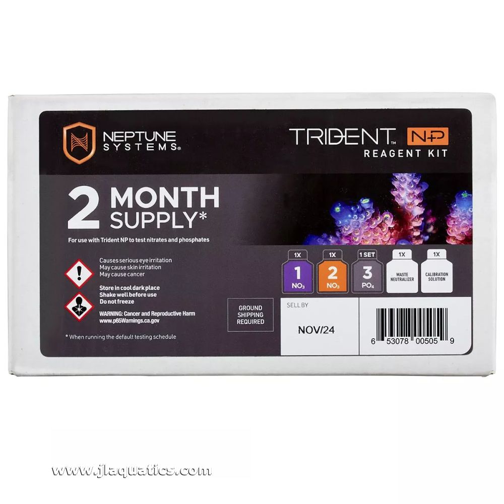 Neptune Trident NP Reagent 2 Month Kit retail packaging ready for sale for your home aquarium Neptune Apex system.