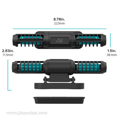 AI Orbit 2 Cross-Flow Pump dimensions with and without mount attached to the aquarium pump