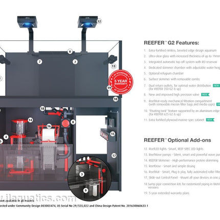 
Red Sea Reefer 750 G2+ Aquarium features and optional add-ons