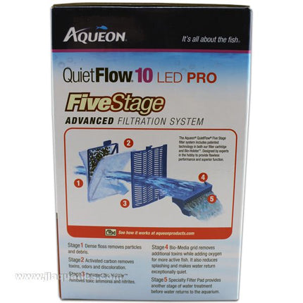 Aqueon Quiet Flow 10 Power Filter five stage filtration system for freshwater aquariums