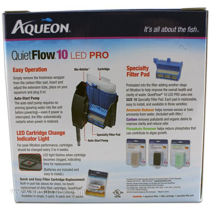 Aqueon Quiet Flow 10 Power Filter features and filtration options for freshwater aquariums