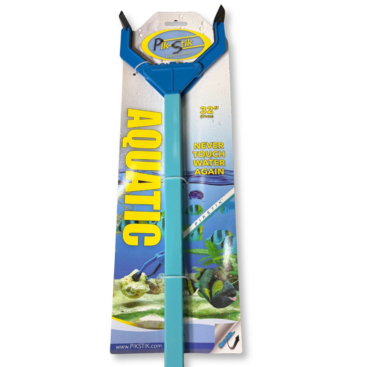 PikStik Aqua Tongs - 32 Inch close-up of textured tong ends with dimension information 