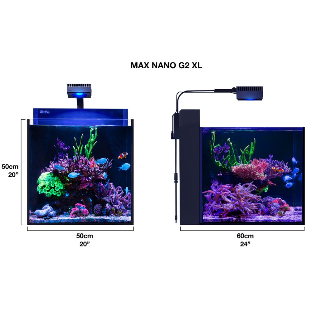 Red Sea Max Nano G2 XL Aquarium dimensions of this all-in-one saltwater reef aquarium.