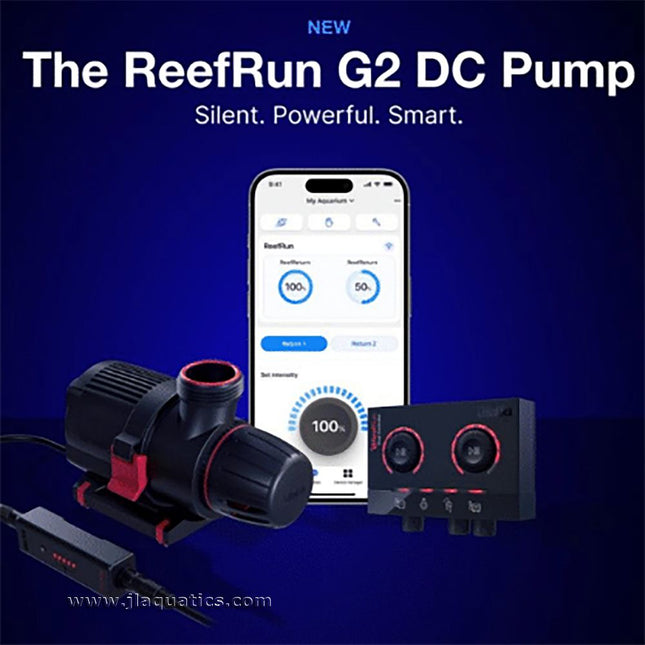 Red Sea ReefRun G2 12000 DC Pump shown with controller that can be connected to smartphone