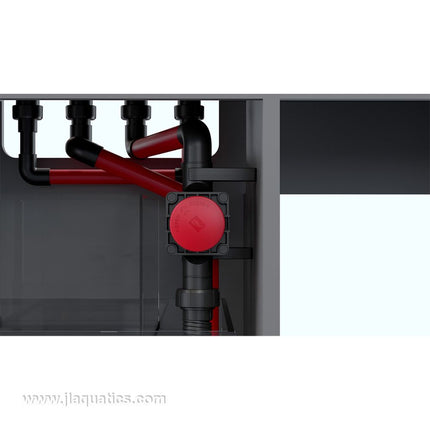 Red Sea Reefer 525 G2+ Aquarium plumbing and water intake assembly close-up.
