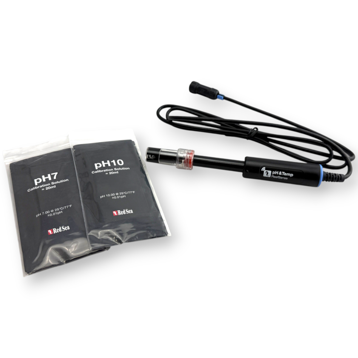 Red Sea ReefSense ph & Temperature Probe all items included, featuring pH7 and pH10 calibration solution