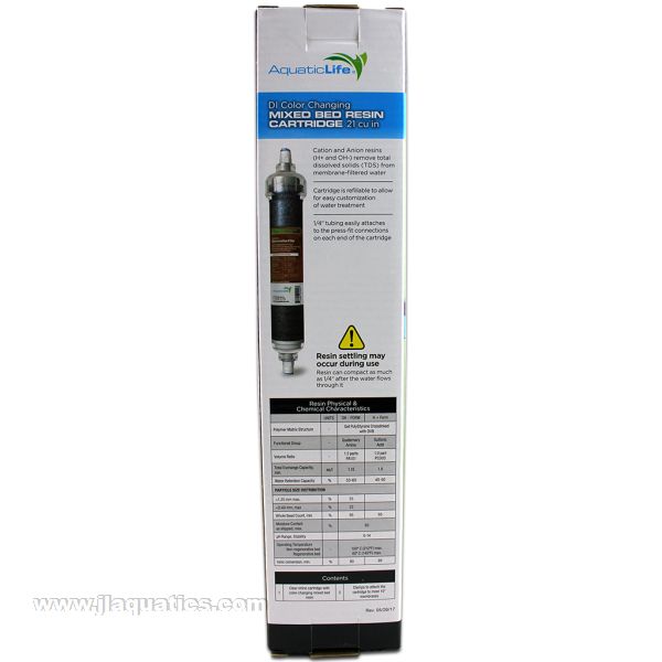 Aquatic Life Inline DI Resin Cartridge for RO unit back of box