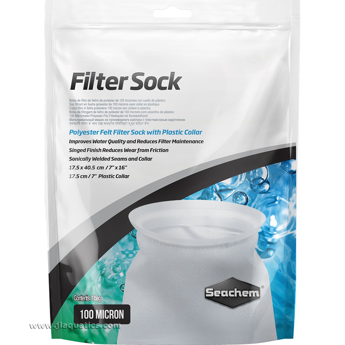 Seachem 100 Micron Filter Sock - 7 x 16 Inch