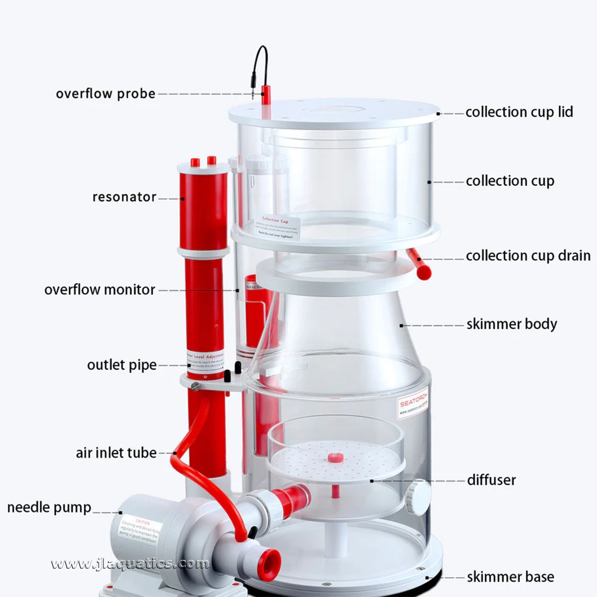 Seatorch Ultra Marine 300IN Protein Skimmer labeled parts diagram 